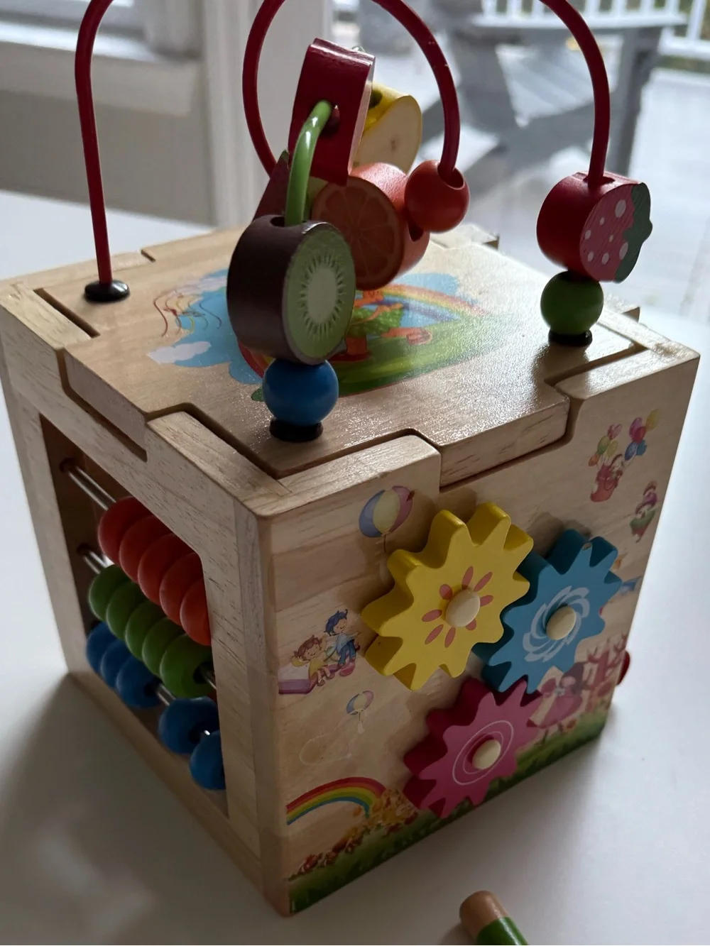 HELLOWOOD Wooden Activity Cube, 8-in-1 Montessori Baby toy